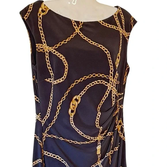 Lauren Ralph Lauren Equestrian Print Stretch Sheath Black with Gold Chains   8 - Picture 3 of 10